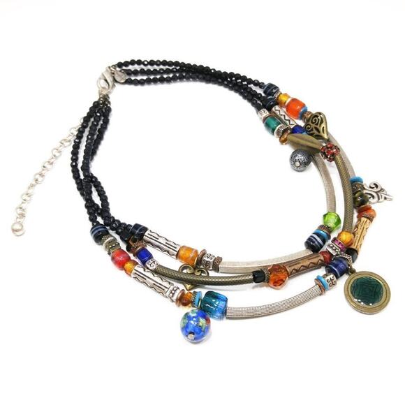 Chico's Three Strand Multicolored Charm Bead Boho Necklace, 20 Inches - Picture 8 of 8